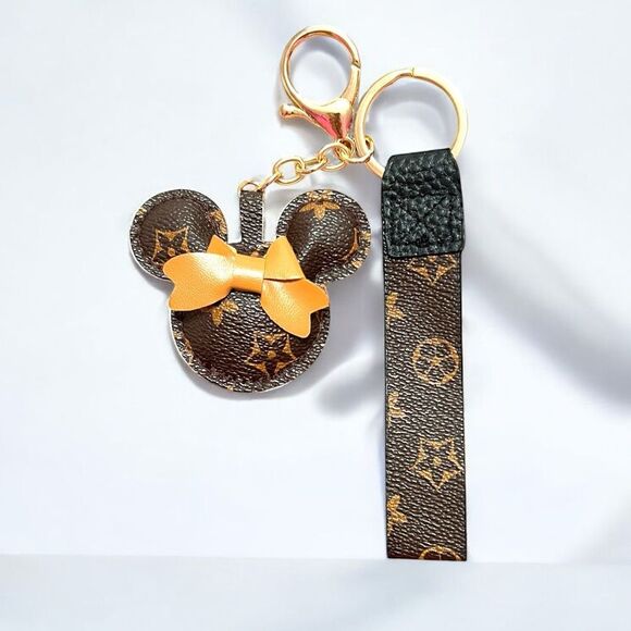 Designer Inspired Brown and Tan Minnie Mouse Keychain - Picture 1 of 2
